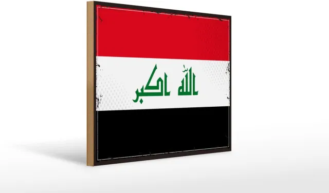 Femer Holzschild Flagge Irak 40x30cm Retro Flag of Iraq Groen