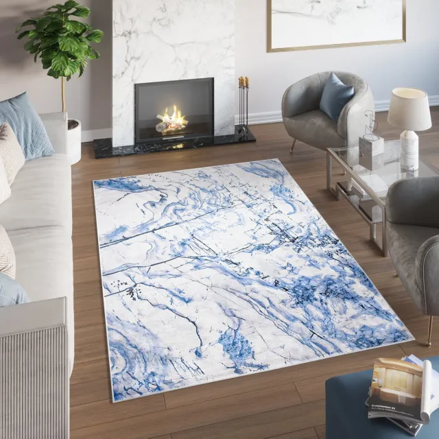Tapiso Toscana Vloerkleed Abstract Blauw Grijs Woonkamer Tapijt