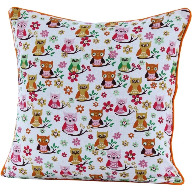 Homescapes Katoenen Uil Kussenhoes 30 x 30 cm Oranje, Roze, Groen, Wit