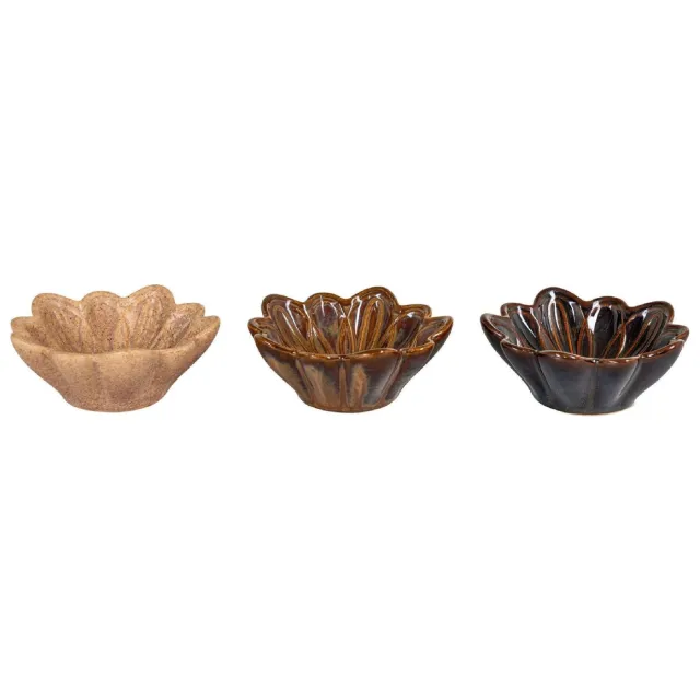 Nest of Nora Waxinelichthouders set van 3 - Ø8,5x3,5 cm - Beige Bruin Donkerbruin