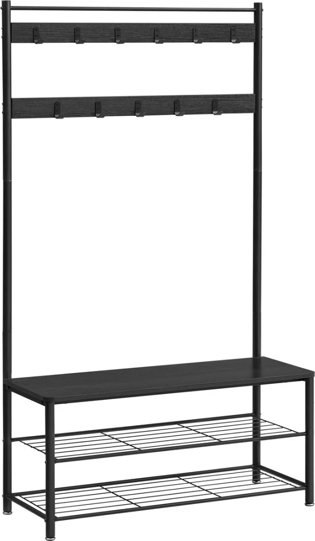 Acaza Kapstok - Kapstok Staand - Kapstok met Schoenenrek - Staande Kapstok - 85 x 32 x 175 cm - Zwart