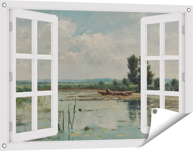 Gards Tuinposter Doorkijk Plas bij Loosdrecht - Willem Roelofs - 90x60 cm - Tuindoek - Tuindecoratie - Wanddecoratie buiten - Tuinschilderij Wit