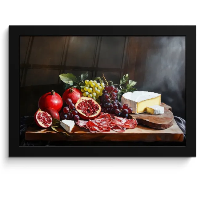 FrameYourWall Poster in lijst - Fotolijst 30x20 cm - Posters - Borrelplank - Stilleven - Vintage - Posterlijst zwart - Decoratie - Wanddecoratie woonkamer - Muurdecoratie slaapkamer Fruitplank - Stilleven