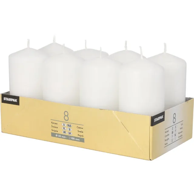 Conpax Candles Stompkaarsen/zuilkaarsen set van 8x - fris wit - D5 x H10 cm - 16 branduren