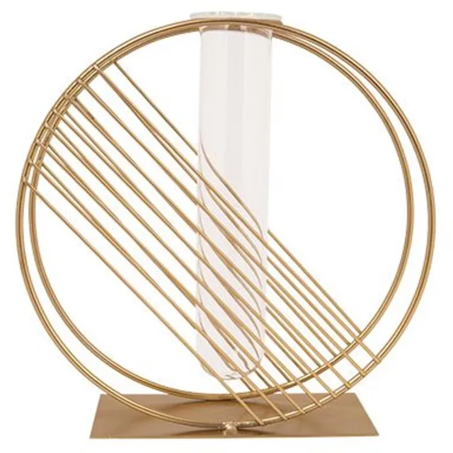Cosy @ Home Vaas Circle Glass Tube 4,5x18cm Goud 20x 7xh20cm Rond Metaal