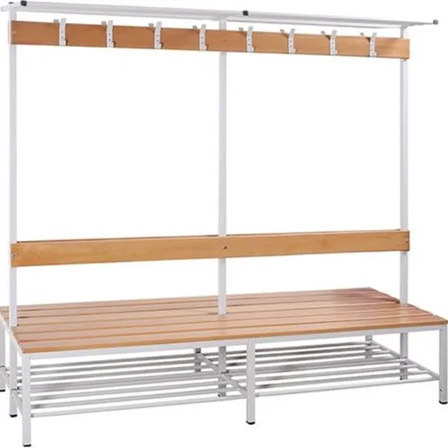 ABC Kantoormeubelen Garderobe set voor kleedkamers met bank, en hoeden/schoenenplank 189cm x 100cm x 80cm Dubbelzijdig Licht grijs (Ral 7035)