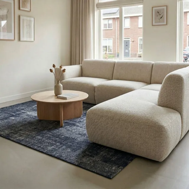 DÉJA Living Vloerkleed 200x290cm - Laagpolig Donkerblauw Stof - Ruma