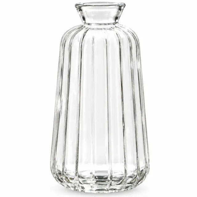 SWGOTA Transparante glazen vaas met verticale ribbels - 12,5 cm hoog, diameter 6,8 cm - Uitlopende opening - Kartonnen verpakking