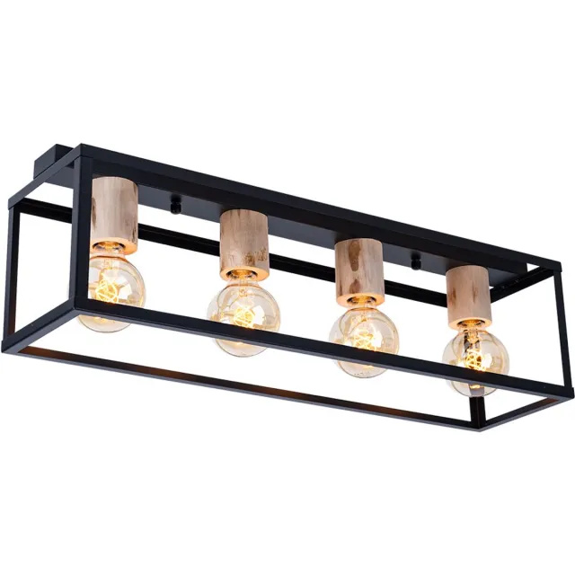 Globo Vintage plafondlamp zwart woonkamer verlichting hout decor lamp Globo 15476-4D