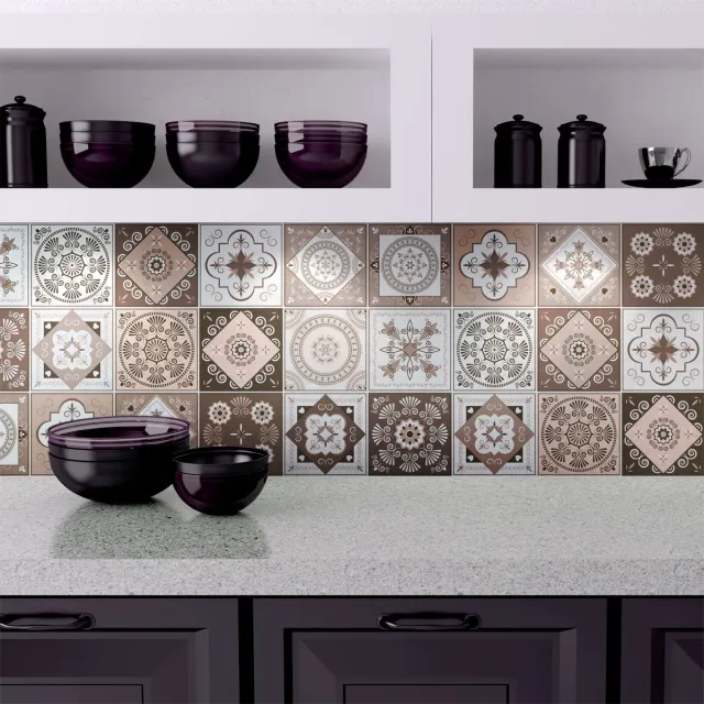 Ambiance Sticker Zelfklevende tegelmuurstickers voor keuken en badkamer - 15 cementtegelstickers EZEIZA - 15 stickers 10x10cm Multi color