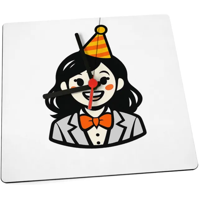 Mr Cadeautjes Klok 19 x 19 - design Vrolijke, nette cartoonfiguur met feestelijke accessoire en | cadeau Wit