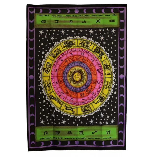 Ancient Wisdom Wandkleed - Katoenen wanddecoratie 70x110cm - dierenriem - muurdecoratie - interieur - bohemian - kunst Multicolor