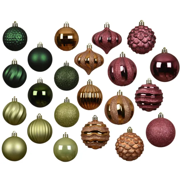 Decoris kerstballen onbreekbaar groen, terra, burgundy