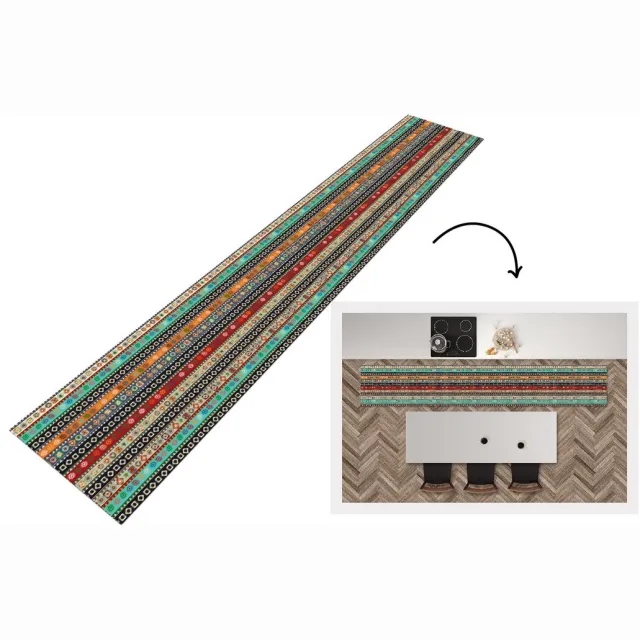 KitchenYeah Keukenloper - Keukenmat - Patroon - Azteken - Symbolen - Regenboog - Keuken vloerkleed Multicolor