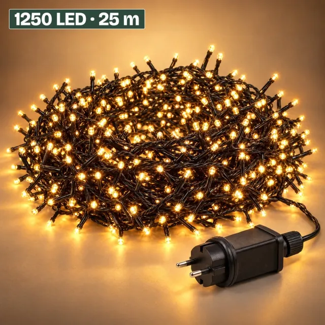Levano Kerstverlichting Buiten - Kerstboomverlichting - 1250 LED 25 m - Extra Warm Wit - Clusterverlichting met Timer - Microcluster - Lichtsnoer Binnen en Buiten - Kerstlampjes - Kerstlichtjes - Kerstversiering - Buitenverlichting