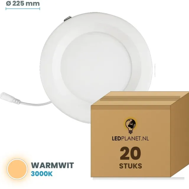 Tsong LED downlight 30W - 20 stuks - Warmwit 3000K - 2.700 lm - Ø225mm - zaagmaat Ø200mm - 120° - IP20 - CRI80 - 230V