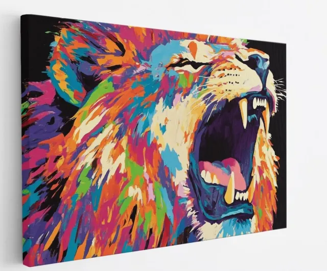 Saammp Canvas Schilderij - Kleurrijke leeuw - Abstract - Dieren - Natuur - 40x30 - Foto op canvas - Wanddecoratie - Muurdecoratie Woonkamer - Slaapkamer decoratie - Canvas Print Multicolor