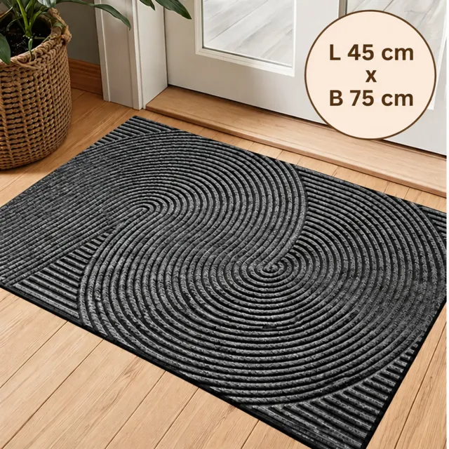 Lersko Antislip Deurmat met Geometrisch Streepdesign – Grijs– Polyester – Rubberen Onderkant – Gemakkelijk Schoon te Maken – Ideaal voor Entree, Veranda of Garage - 75cm x 45cm Donkergrijs - Geometrisch Design