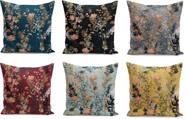 De Groen Home FLORA - Kussenhoes set van 6 stuks - 45x45 cm - Bloemen - Velvet Kussensloop - Aan beide zijdig bedrukt divers