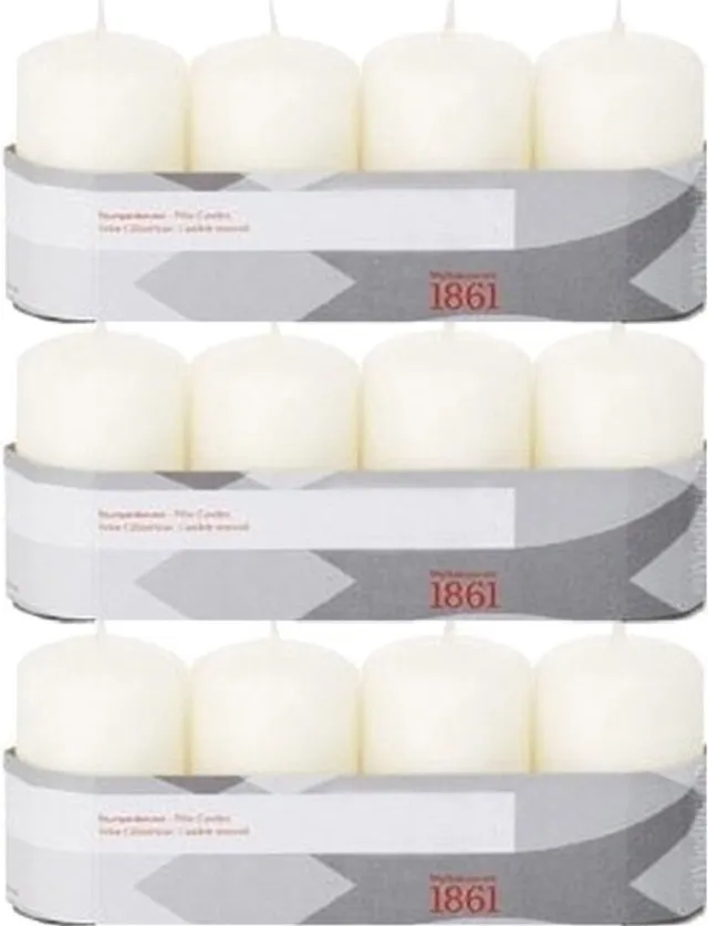 Trend Candles Cilinderkaarsen/stompkaarsen - set 12x - ivoorwit - 5 x 8 cm - 18 branduren