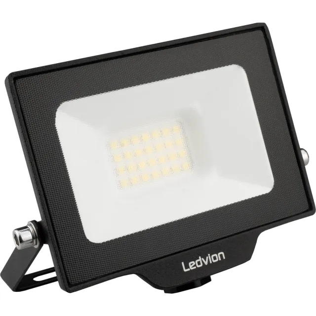 LEDVION ECO LED-schijnwerper buiten, IP65, 20W, 110lm/W, koel wit, 6500K, superhelder, breedstraler, buitenlamp Zwart