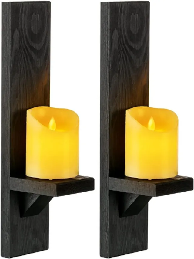 Thuys Houten Kandelaars Decoratief – Set Van 2 Wandkandelaars – Muurkunst – Voor Woonkamer – Keuken Hal Zwart