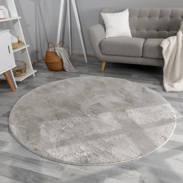 TT Home Woonkamer hoogpolig tapijt imitatiebont moderne effen kleuren pluizig zacht 160 x 160 cm Rechthoek 160 x 160 cm Rechthoek grijs