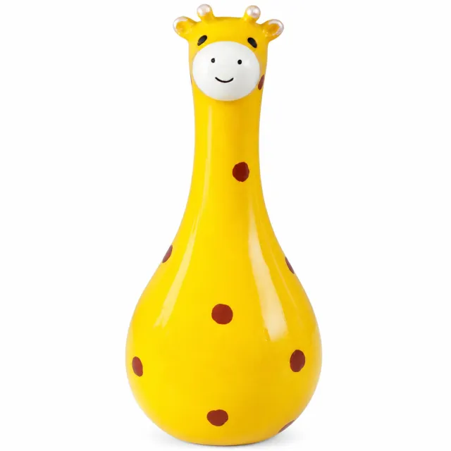 SWGOTA Gele girafvaas van hars - Cartoonfiguur met lange hals en bruine stippen - Tuindecoratie - Kartonnen verpakking Geel