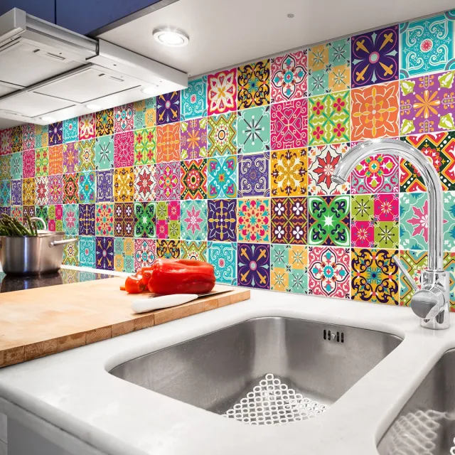 Ambiance Sticker Muurstickers - Zelfklevende tegelmuurstickers voor keuken en badkamer - 60 Cortona tegelstickers - 60 stickers 10x10cm Multi color
