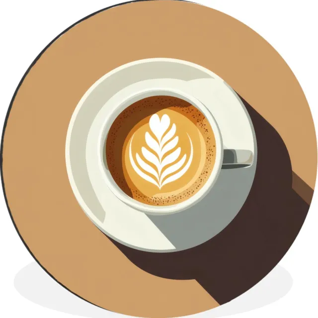 WallCircle Wandcirkel - Muurcirkel - Cappuccino - Kop - Schotel - Minimalitisch - Aluminium - Dibond - 60x60 cm - Binnen en Buiten Cappuccino - Kopje