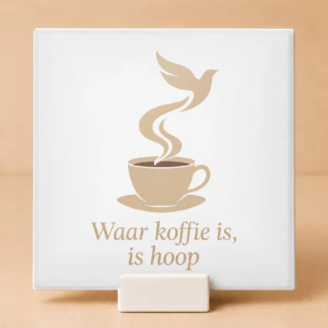 Bedruk King Vintage botanische Tegel "Waar koffie is, is hoop" – Sfeervolle koffietegel voor koffie- en plantenliefhebbers - 15 x 15 cm met houder Wit