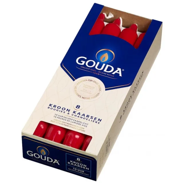 Gouda Kroonkaarsen - 48 stuks - Rood - 10 branduren - 24 cm