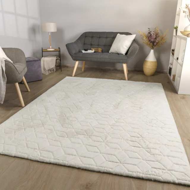 TT Home Woonkamertapijt eetkamer langpolig geometrisch design Scandi Moder 3D Uni 160 x 220 cm Rechthoek 160 x 220 cm Rechthoek beige
