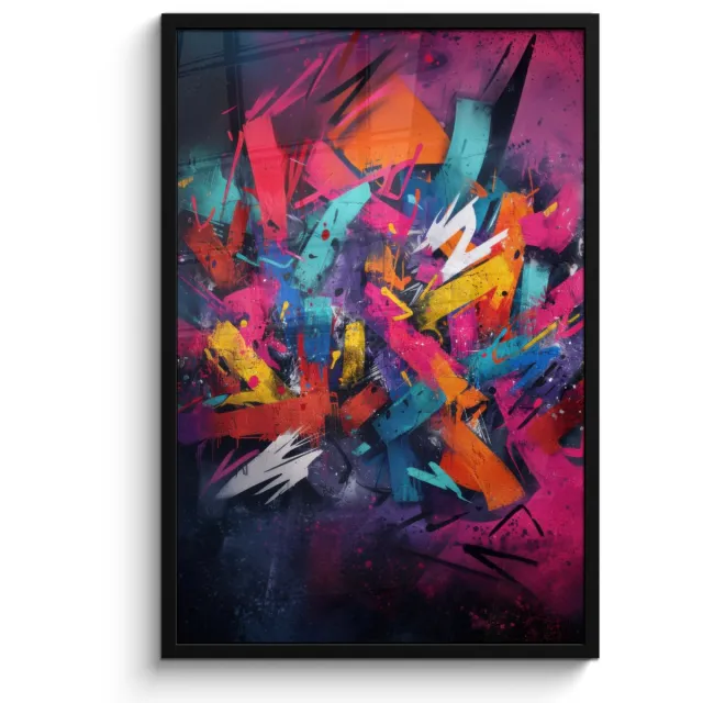 FrameYourWall Poster in lijst - Fotolijst 60x90 cm - Posters - Abstract - Explosie - Neonkleuren - Posterlijst zwart - Decoratie - Wanddecoratie woonkamer - Muurdecoratie slaapkamer
