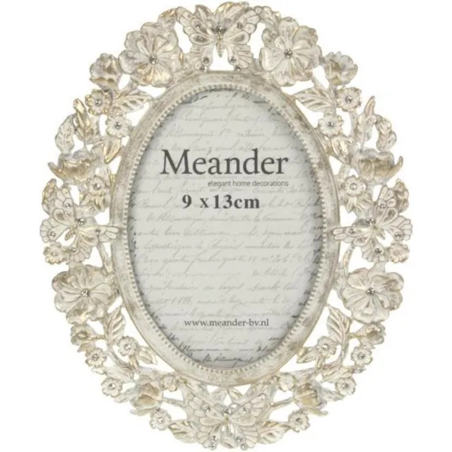 Meander elegant home accesoires Fotolijstje ovaal met bloemen en vlinders Wit