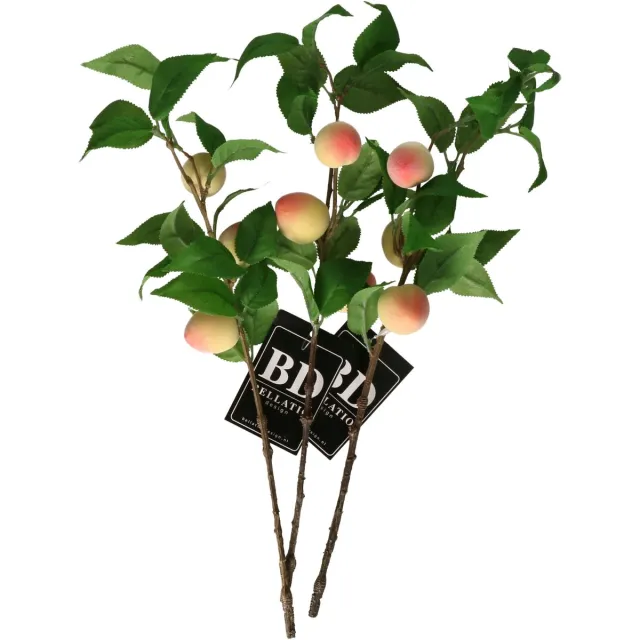 Bellatio Design Kunstbloem fruit tak Perzik - 3x - 40 cm - losse steel - kunst zijdebloemen Perzik oranje