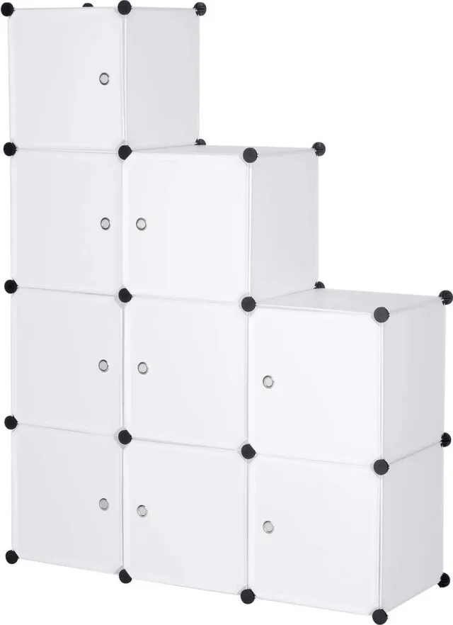 Furnibella DIY plastic kastruimte gemaakt van modules met deur voor opslag van kleding, accessoires, speelgoed, boeken, schoenen, 9 kubussen, wit