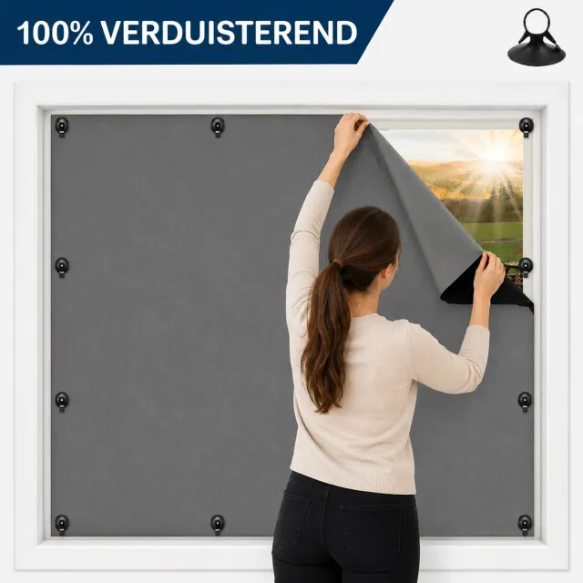 Qelus Verduisteringsgordijn met Zuignappen - 100% Verduisterend & Op Maat te Knippen - 140x80cm - Draagbaar Zonnescherm voor Slaapkamer, Reizen - Incl. Opbergtas - Zwart Zwart - 1 Stuk