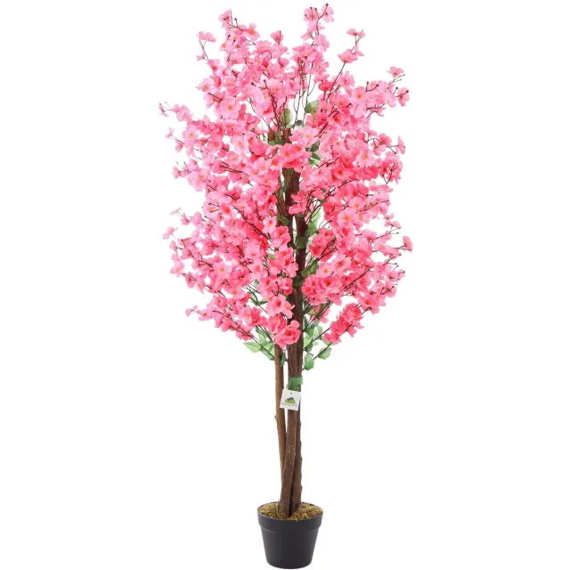 Kunstpalm Kunst Bloesemboom Donker Roze | 150cm| Zijde Kunstplant bloesem - Kersenbloesem kunstboom - Prunus Donkerroze
