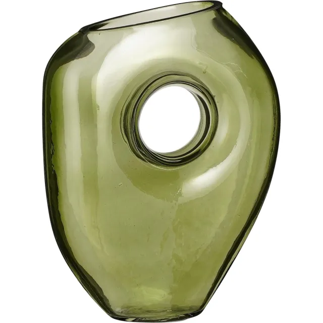 Mica Decorations Bloemenvaas Jay - groen transparant glas - 18 x 7,5 x 22 cm - decoratieve vaas