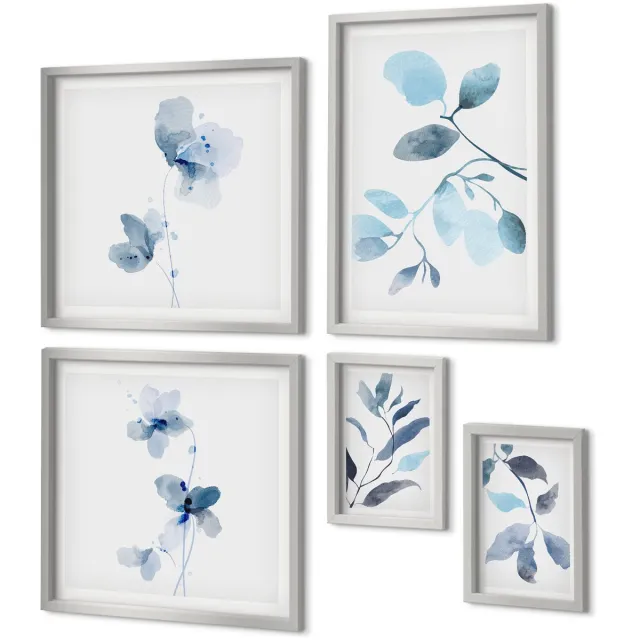 Coloray 5-Delige Schilderij Set - Een Meer In De Bergen Met Bootjes En Een Houten Huisje. - 20 x 30 cm - Muurdecoratie - Wanddecoratie - Slaapkamer Zilveren lijst