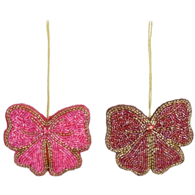 Mica Decorations kerstornament strik - roze (2 stuks)