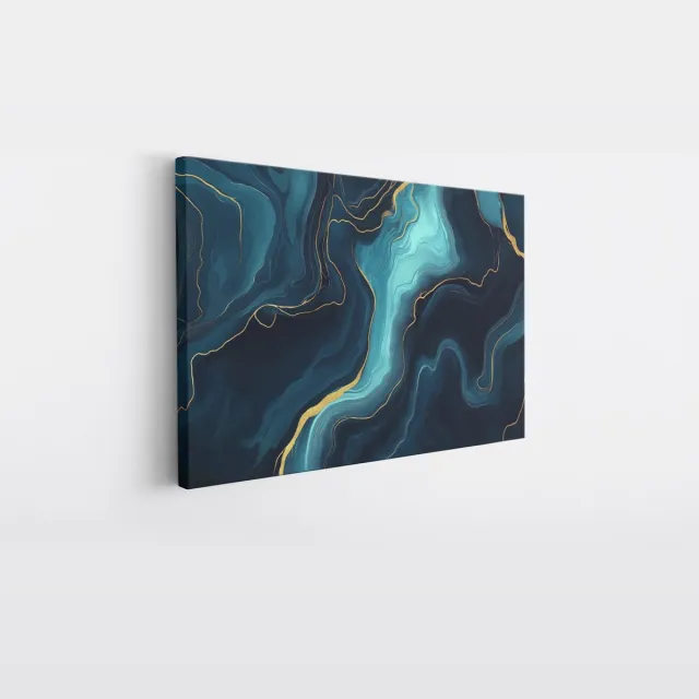 Saammp Canvas Schilderij - Marmer - Vloeibaar - Turqoise - Abstract kunstwerk - 30x20 - Foto op canvas - Wanddecoratie - Muurdecoratie Woonkamer - Slaapkamer decoratie - Canvas Print Multicolor