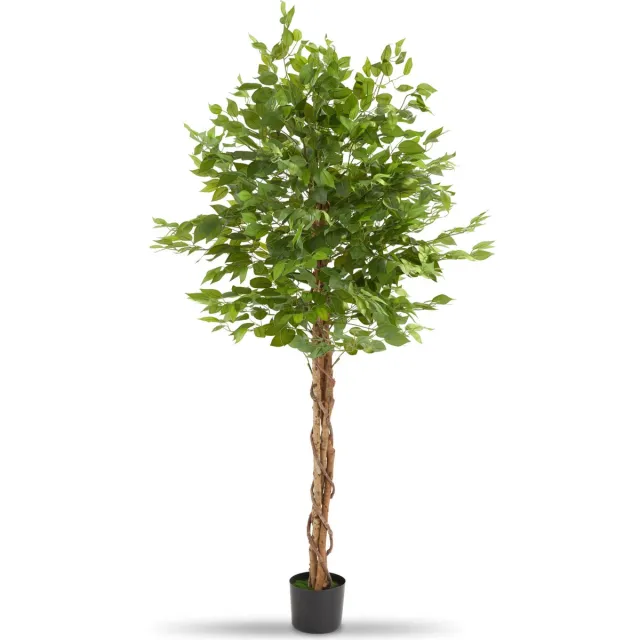 Tectake Kunstmatige Ficusboom - Natuurgetrouwe Kunstplant met Realistische Bladeren en Stevige Bloempot - Onderhoudsvriendelijk en Veelzijdig - Hoogte: 180cm