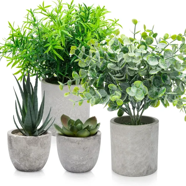 Ibenzoa Levensechte Kunstplanten Set van Vier voor Binnenhuisdecoratie groen