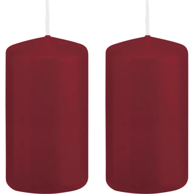 Trend Candles Cilinderkaars/stompkaars - 2x - bordeauxrood - 6 x 12 cm - 40 branduren - met brandvertragende folie Bordeaux rood