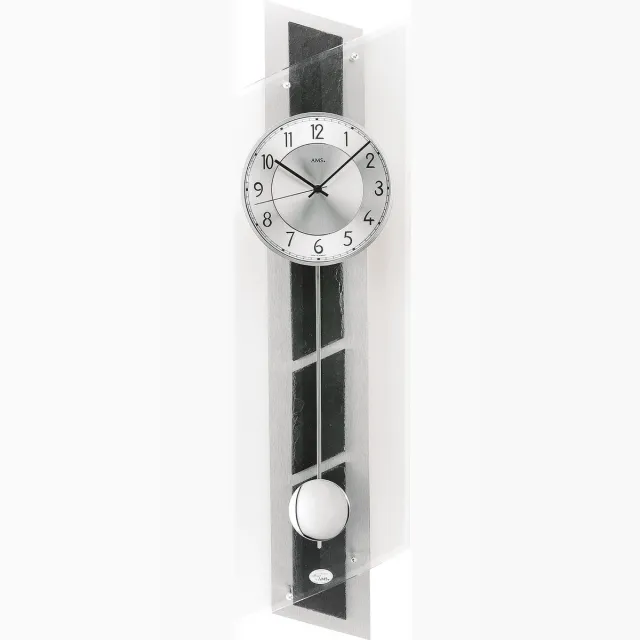 AMS wandklok met slinger alu/leisteen zwart