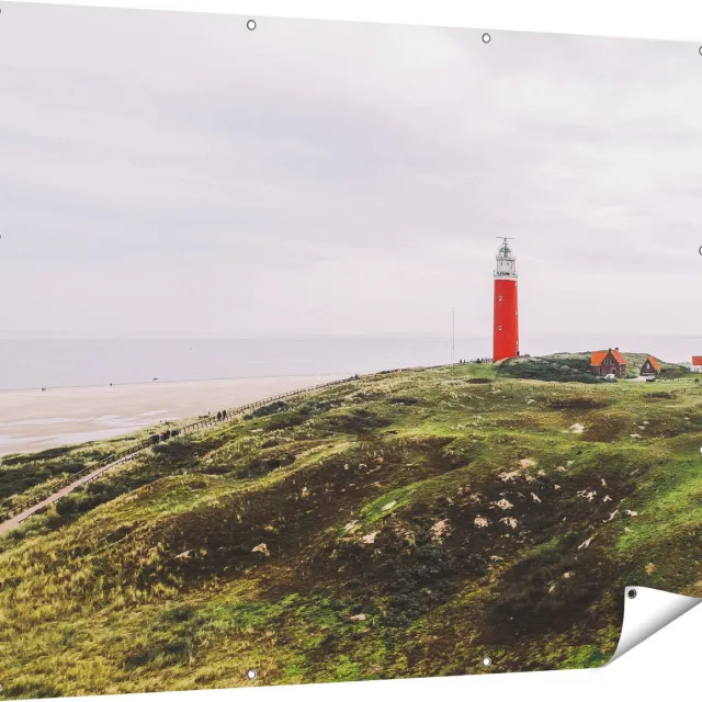 Gards Tuinposter Vuurtoren Texel - 150x120 cm - Tuindoek - Tuindecoratie - Wanddecoratie buiten - Tuinschilderij Multikleur