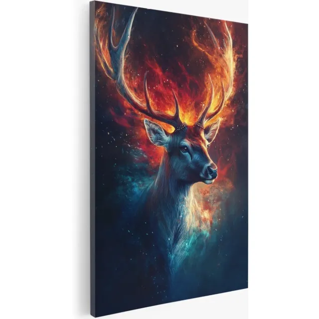 Saammp Canvas Schilderij - Abstract Hert - Rood - Dieren - 30x45 - Foto op canvas - Wanddecoratie - Muurdecoratie Woonkamer - Slaapkamer decoratie - Canvas Print Multicolor