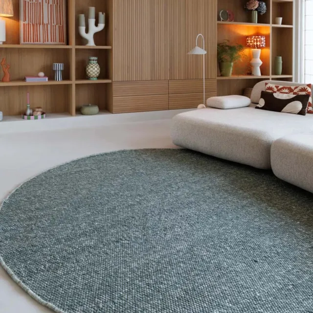 Nordic Weavers Rond wollen vloerkleed - Silvull groen 300